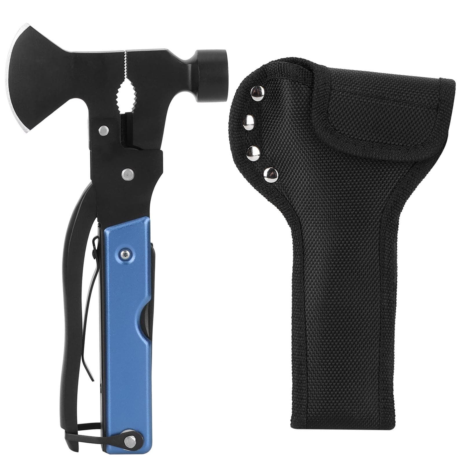15In1 Axe Hammer MultiFunctional Camping Survival Screwdrivers Pliers Bottle Opener(Black ) blue