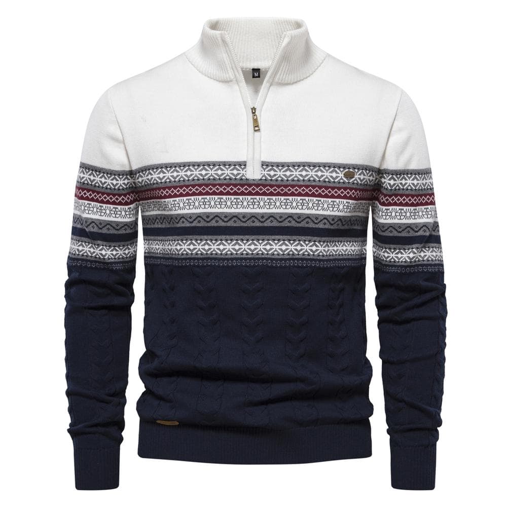 2023 New Autumn High Quality Zipper Pullers Men Warm Winter Cotton Sweaters for Men Ethnic Patterns Casual Mens Sweater L 75-85 kg white