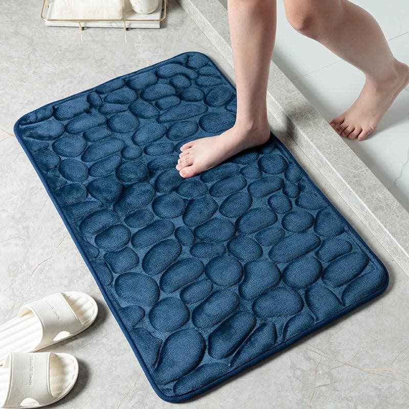 Cobblestone Embossed Bathroom Bath Mat Non-slip Carpets In Wash Basin Bathtub Side Shower Room Floor Rug Doormat Memory Foam Pad 400MMx600MM dark blue