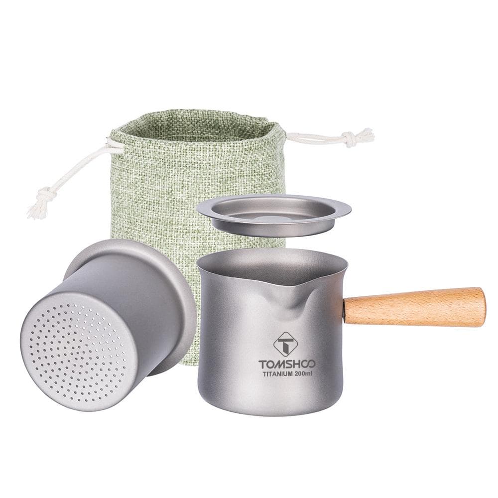 TOMSHOO Titanium Tea Mug with Tea Strainer Outdoor Camping Titanium Tea Mug with Wooden Side Handle silver