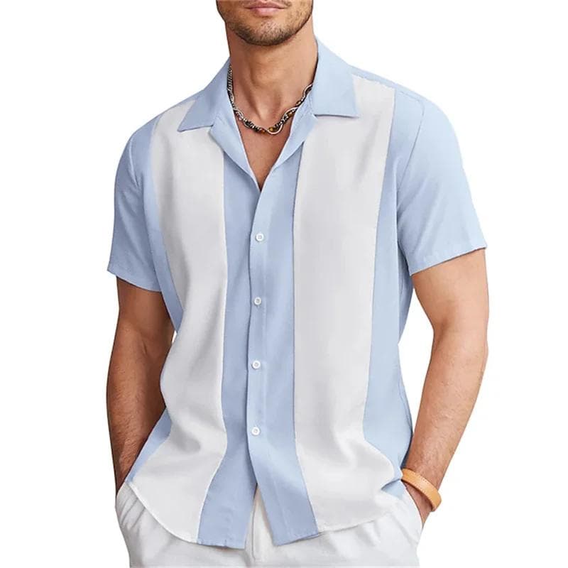 New Men's Shirts Bowling Shirts Button-Down Shirts Summer Casual Red Short Sleeve Color Block Lapel Street Wear Fashion XXL