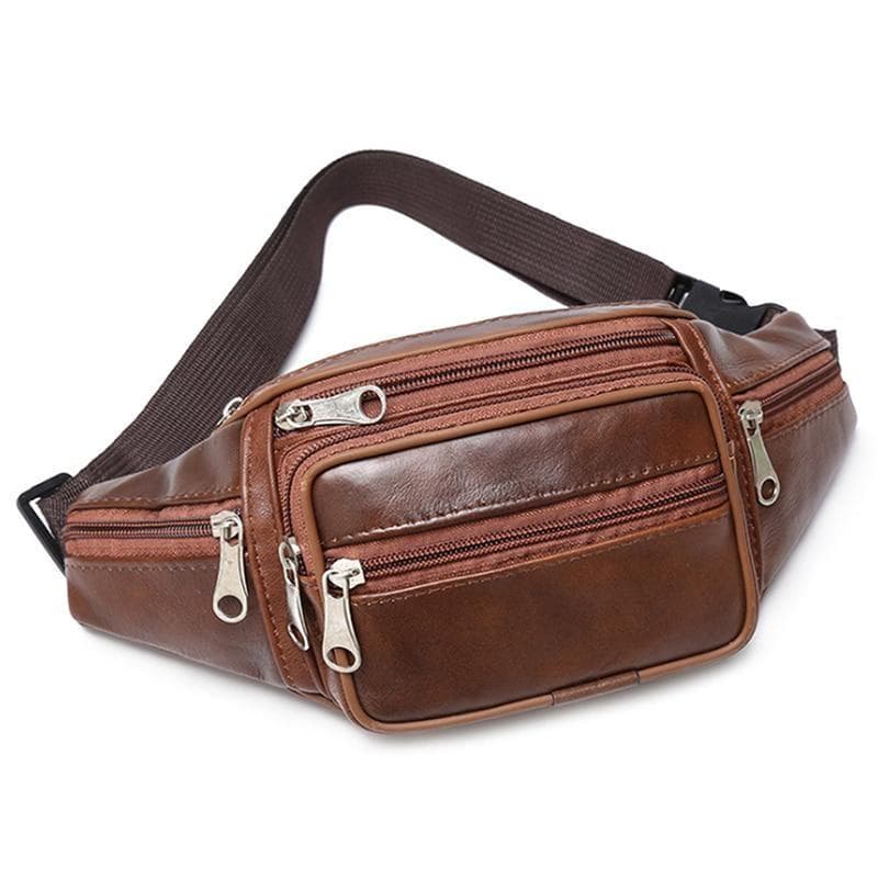 1Pcs Cowhide Men's Waist Bag Belt Wallet Male Leather Fashion Luxury Small Shoulder Bags For Men 30*10*15cm brown