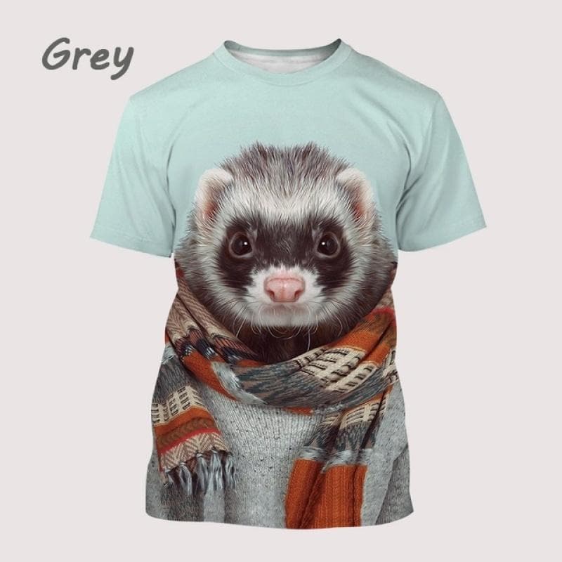 Unisex Casual Top O-neck Loose Short Sleeves Summer Fashion Creative Animal Cute Ferret 3D Printing T-shirt S