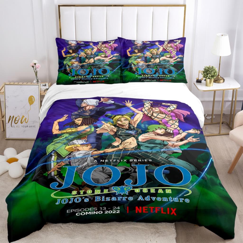 JOJO Anime Print Three Piece Bedding Set Fashion Article Boys Or Adults For Beds Quilt Covers Pillowcases Bedding Set Gift AU Double(180x210cm)