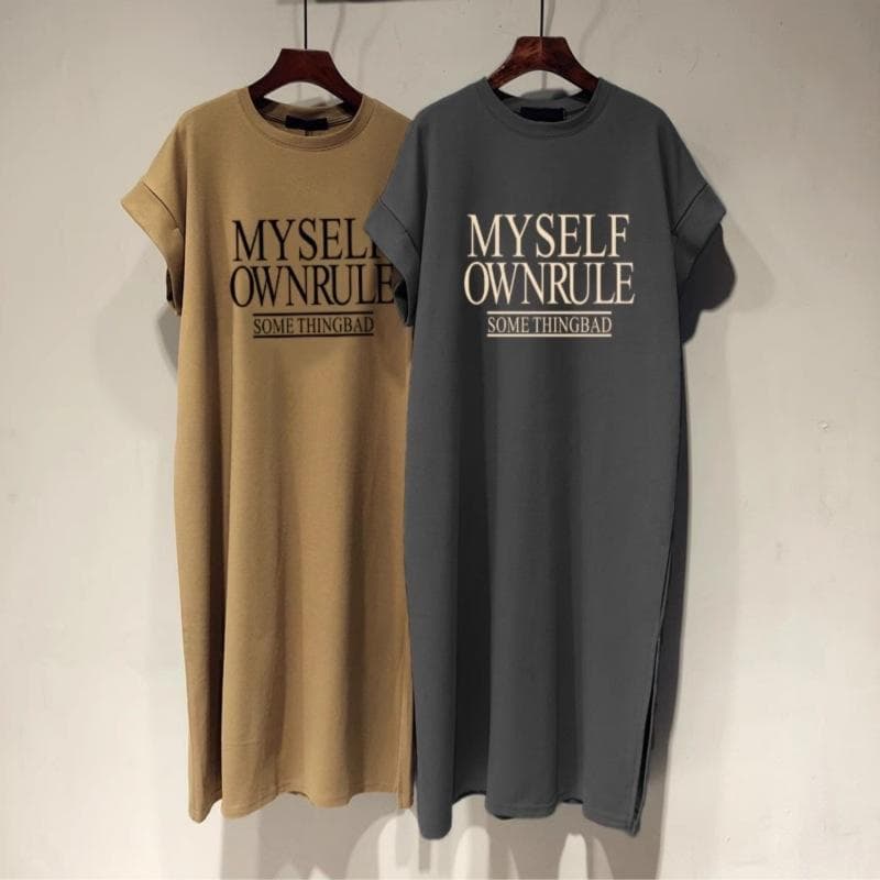 Pure Cotton Short-sleeved T-shirt Long Skirt Women's New Medium and Long Korean Version Loose Casual Large-size Small Flying-sleeved Dress XL