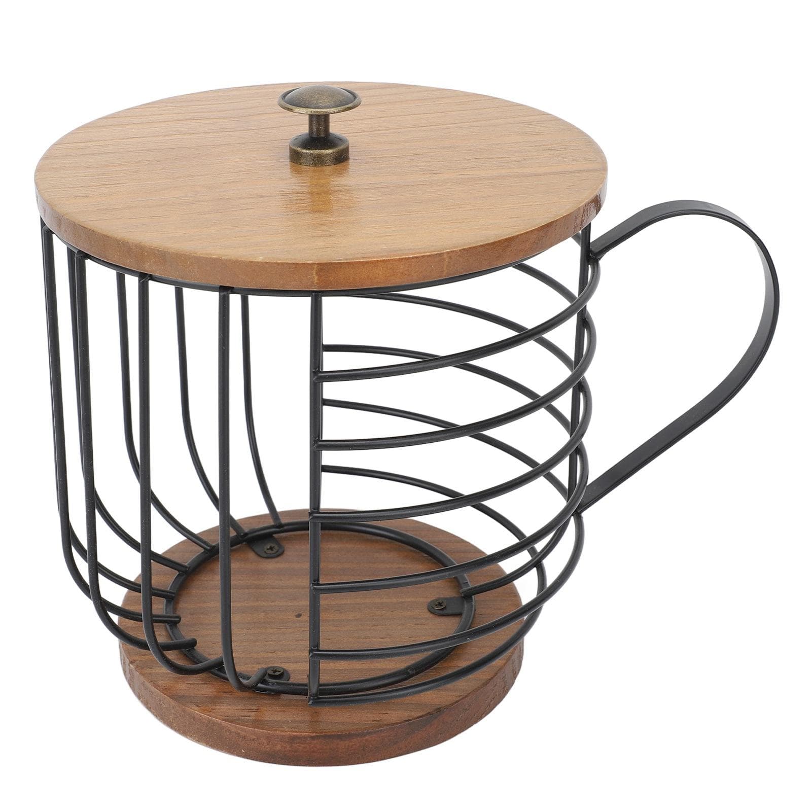 Coffee Pod Holder Iron Large Capacity Space Saving Wooden Base Coffee Pods Storage Organizer for Black with Lid