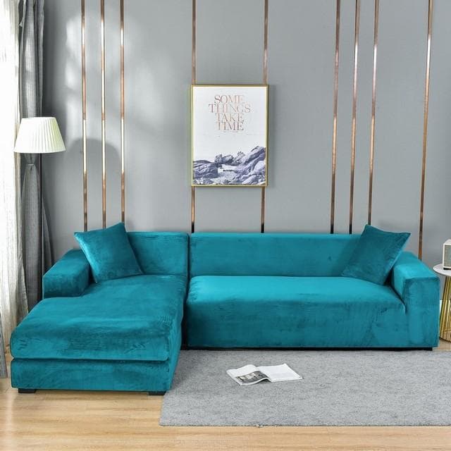 Velvet Sofa Cover Corner Sofa Covers for Living Room Elastic Spandex Slipcovers Couch Cover Stretch Sofa Slipcover 1seater-90-140cm turquoise blue
