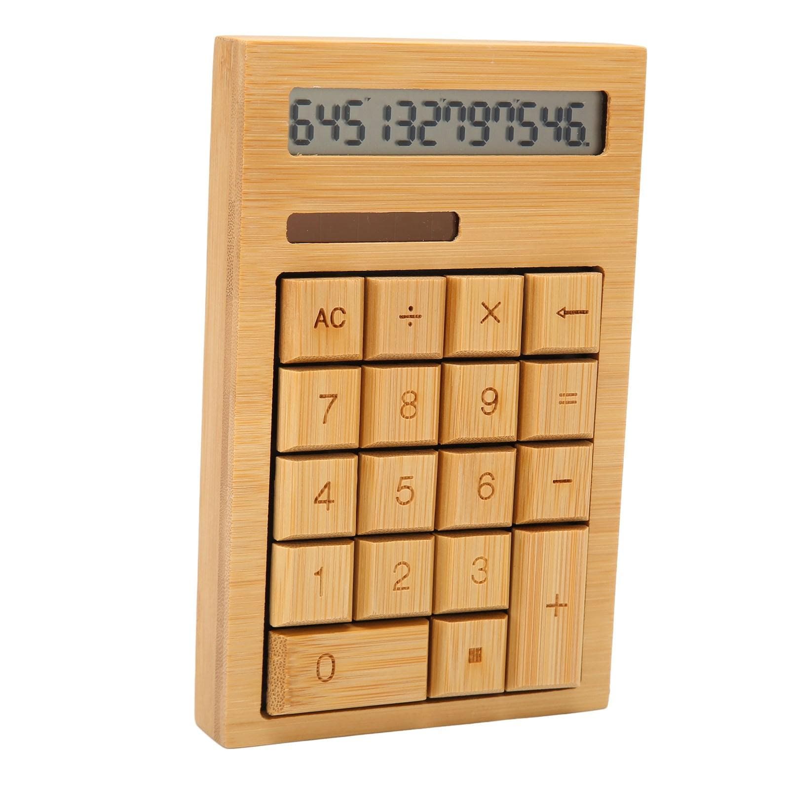 Wooden Calculator Solar Battery Powered 18 Keys Large LCD Display 12 Digit Calculator for Office