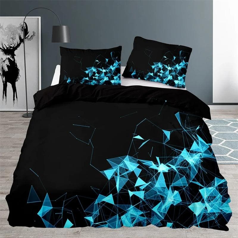 Black Duvet Cover Queen Size,Bedroom Abstract Blue Geometric Pattern Quilt Cover 220x240 with Pillowcase Bedding Set 180x210cm 3pcs