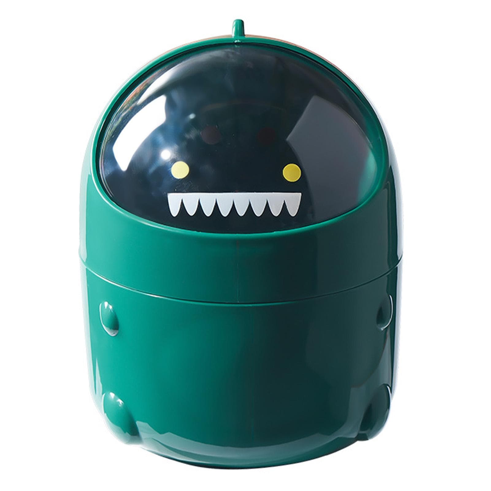 Desktop Trash Can Multifunctional Storage Bucket Flip Cover Cartoon Container Small Waste Bin for dark green