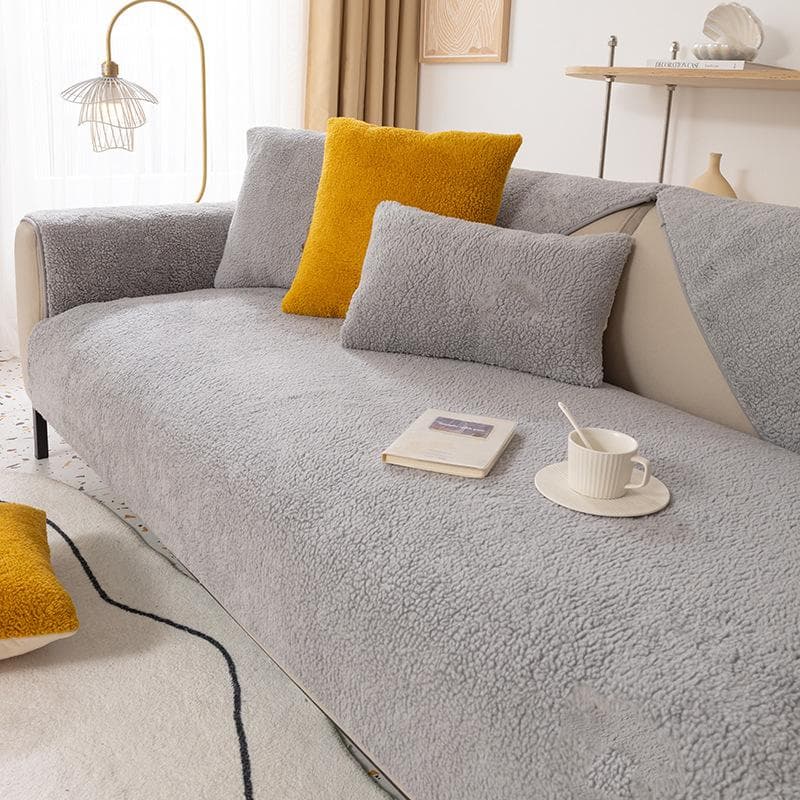 Winter Wool Fleece Sofa Cover Plush Cushions Thicken Warm Non-Slip Sofa Cover Solid Color Living Room Sofa Protection Cover 70x70cm 1pcs