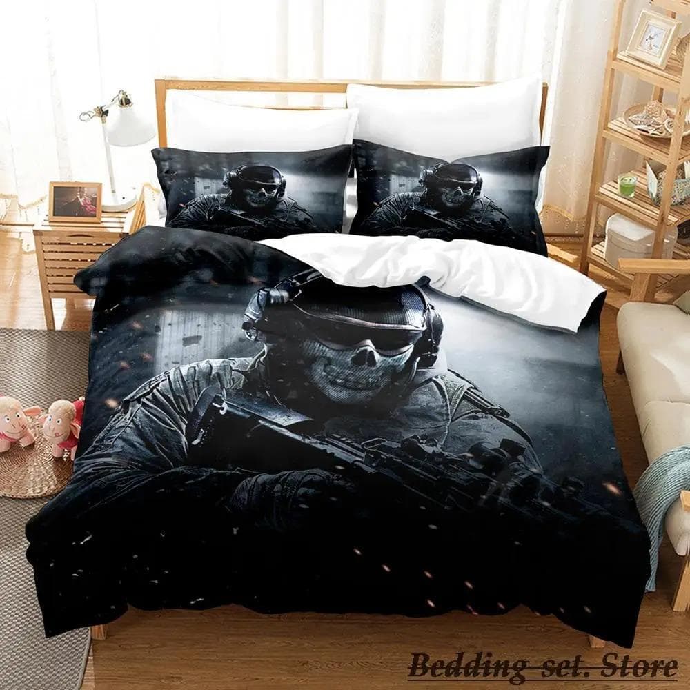 Game Call of Duty Simon Ghost Riley Bedding Set Cartoon Anime Three-piece Set Adult Kid Bedroom Duvetcover Sets 3D Shooting Game AU Single 140x210cm