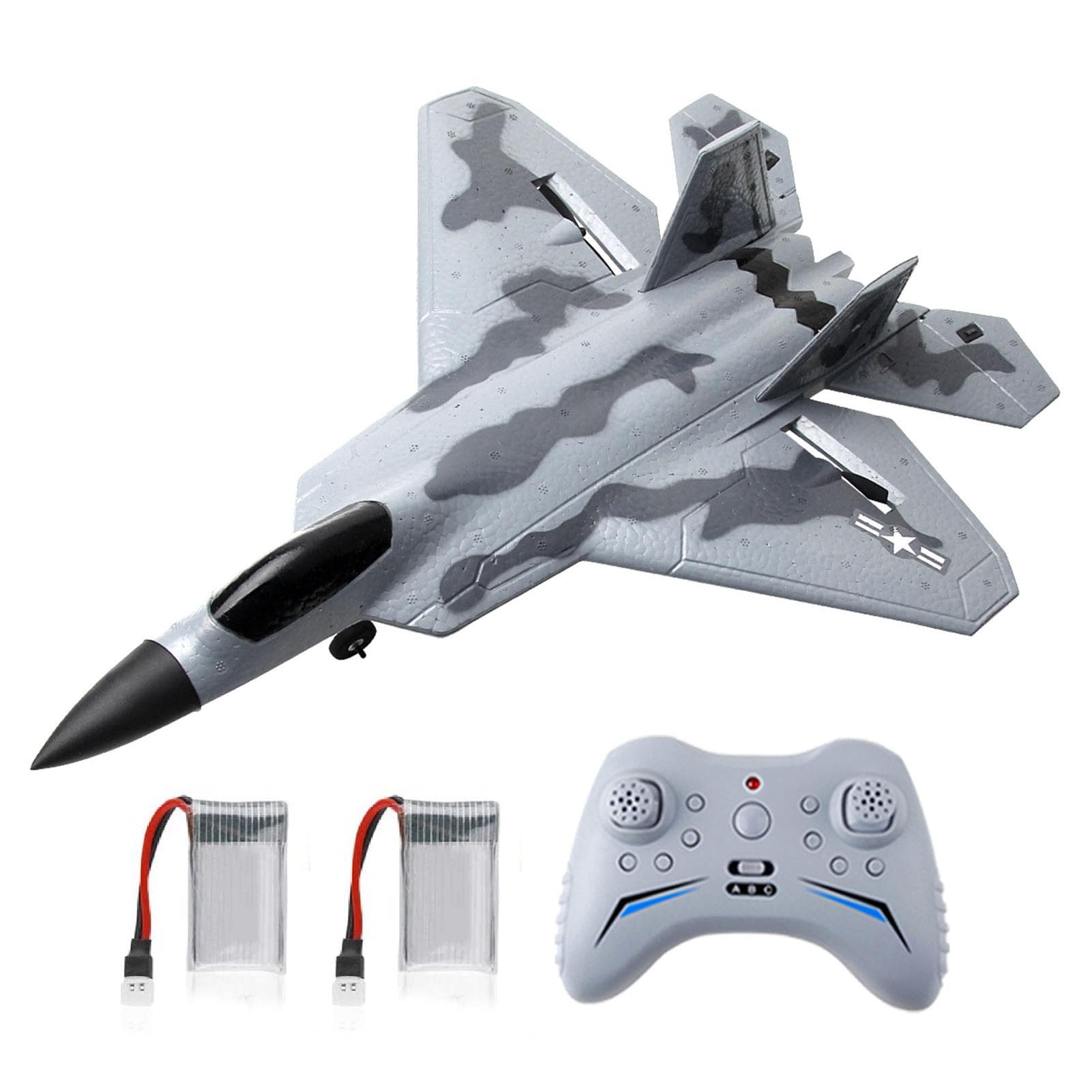 RC Airplane 2.4GHz RC Plane Gliding F22 Aircraft Model EPP Flight Toys for Adults Kids Boys 2 4CH-2 battery grey