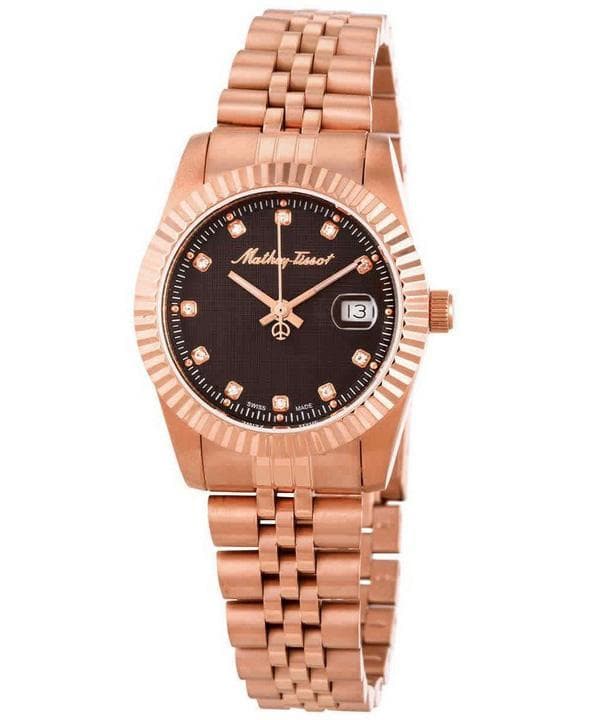 Mathey-Tissot Mathy III Rose Gold Tone Stainless Steel Brown Dial Quartz D810PRM Women's Watch brown