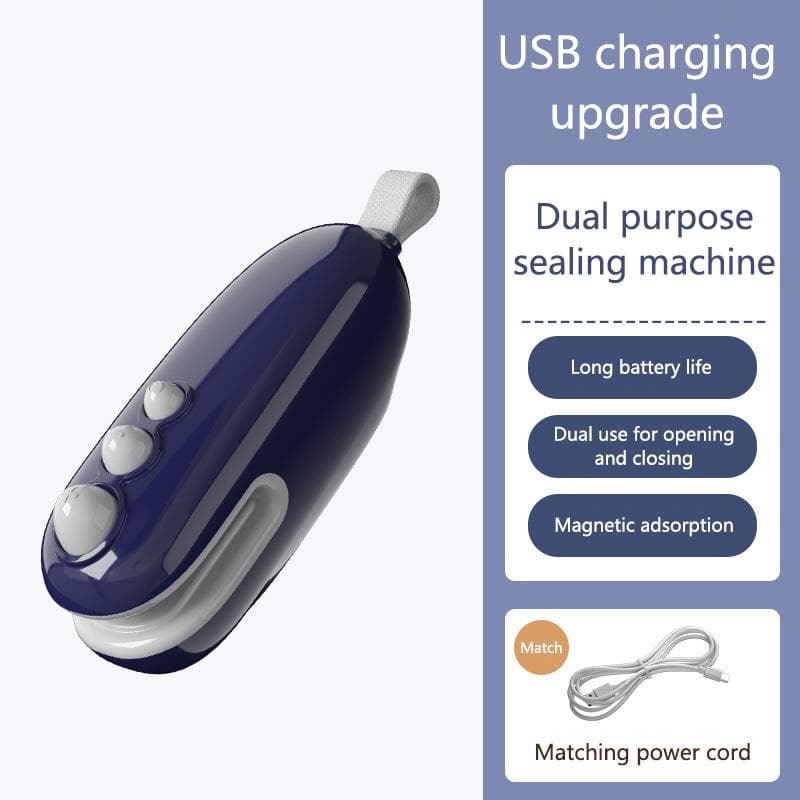 Sealing Machine Rechargable 2 In 1 Bag Mini Heat Sealer Storage Bag Plastic Package Snack Sealer Handheld Heat Sealer For Food blue