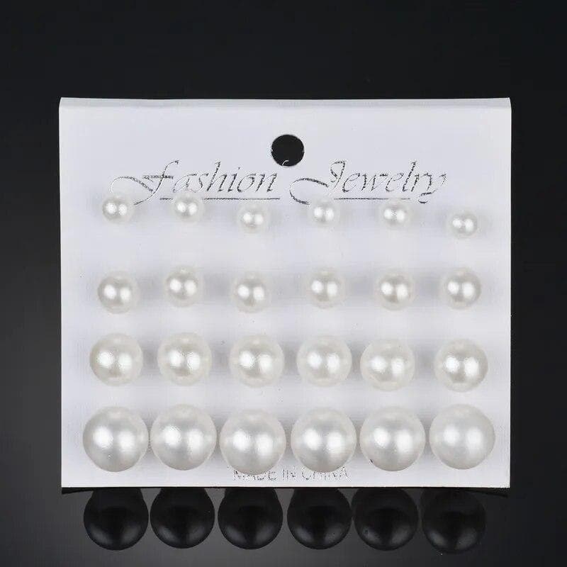 12 pairs/set Simulated Pearl Stud Earrings For Women Jewelry Fashion Earrings Gift white