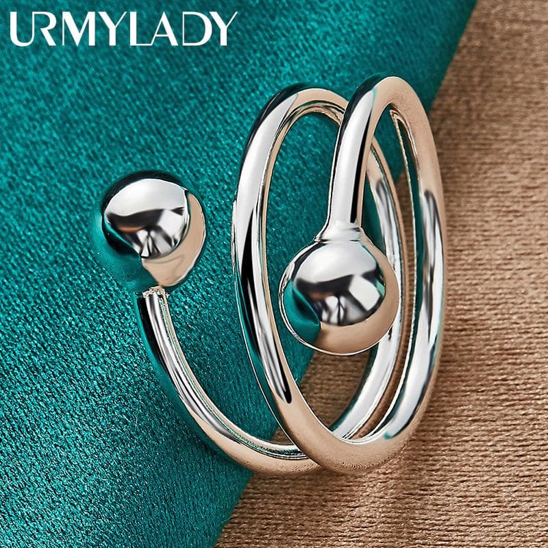925 Sterling Silver Double Round Head Ring Fashion Charm Jewelry MR003 Resizable