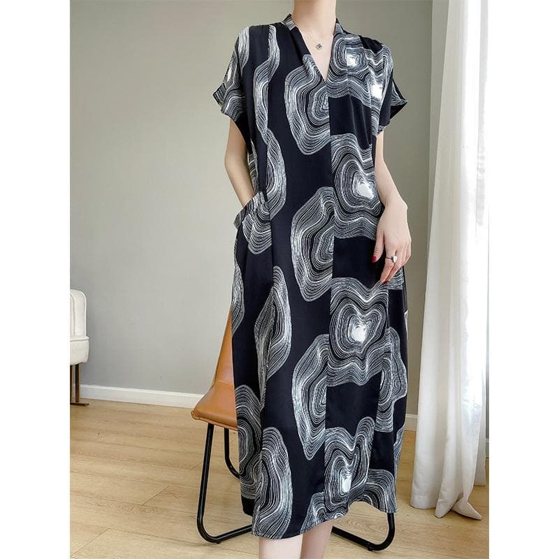 Acetic Acid Satin Mid-length Dress for Women In Summer New Close-fitting Breathable Light Luxury Short-sleeved Dress for Women XXL black