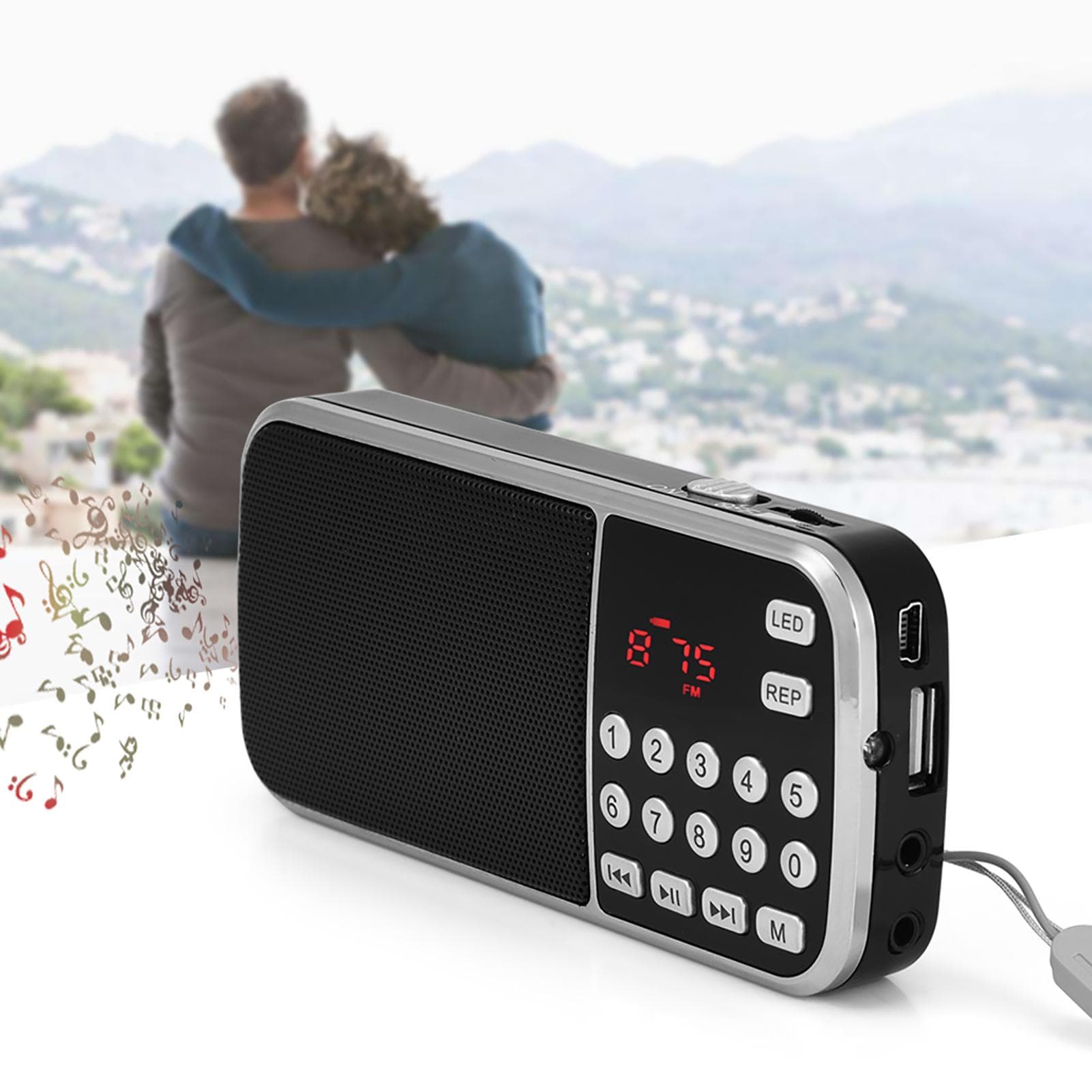 Portable Digital o Music Player Speaker LED Flashlight Support FM Radio TF Card USB AUX white