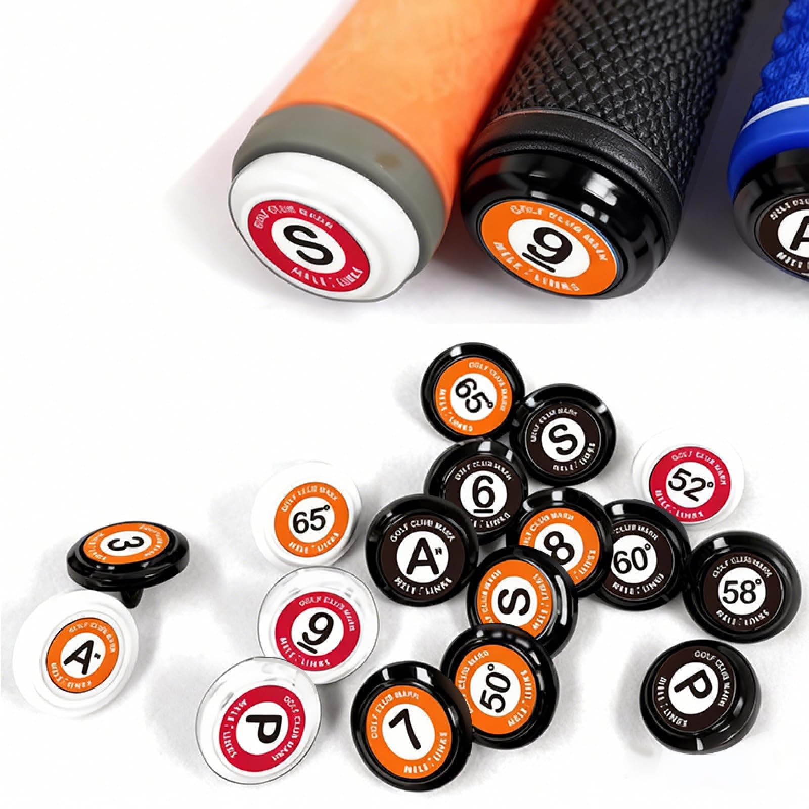 Golf Grip End Iron and Wedge Number Corrosion ABS Rustproof Markers, Markers, Waterproof, Resistant, 20-Piece Set, Resin, (Orange White)