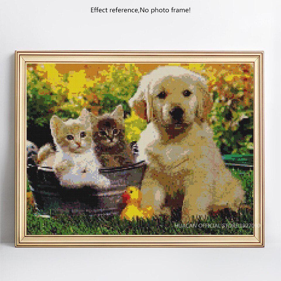 Diamond Painting Rhinestone Dog And Cat Mosaic Diamond Embroidery Cross Stitch 20X30CM