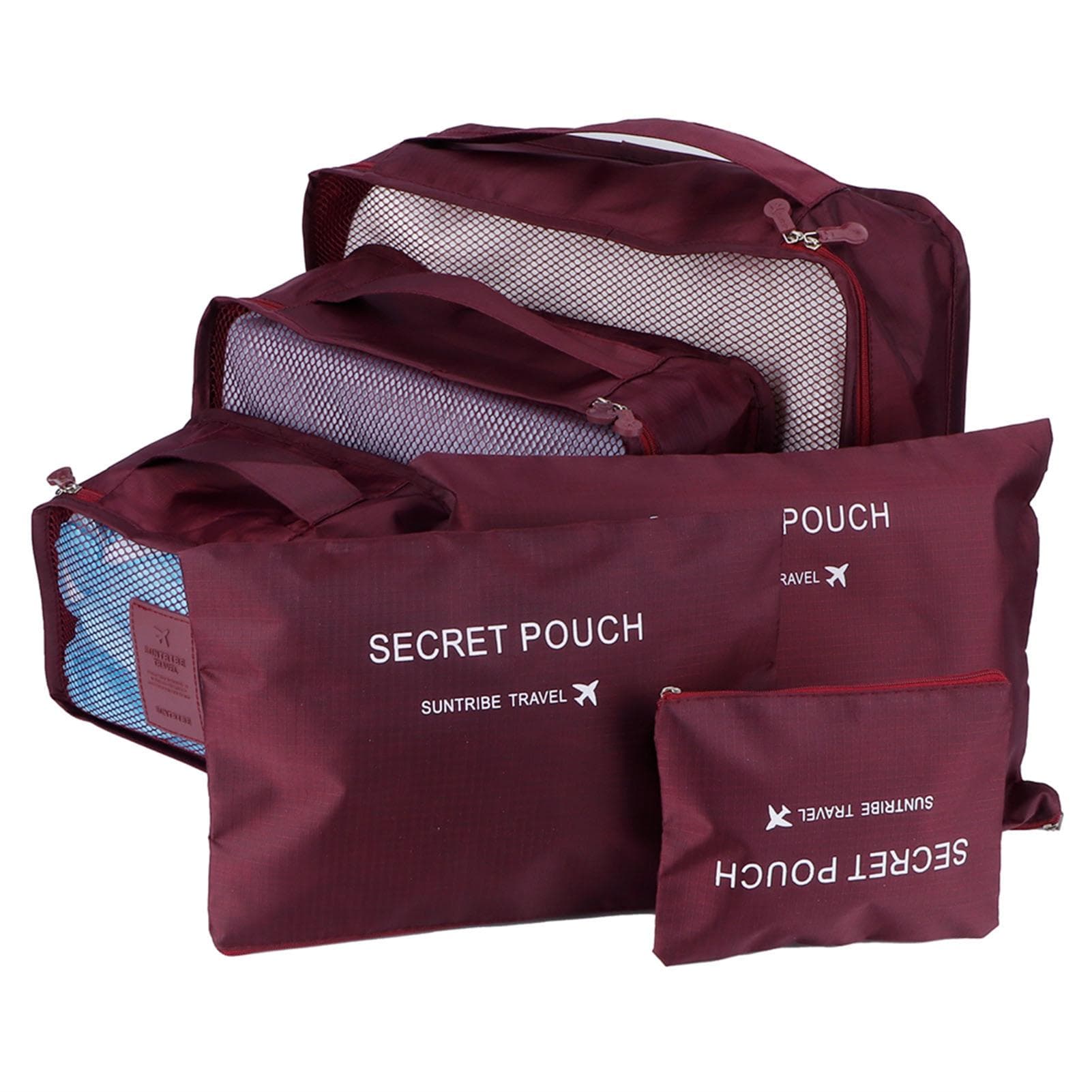 6Pcs/Set Storage Bag Clothing Sorting Bag Luggage Suitcase Packing Organizer for TravellingWine Red wine red