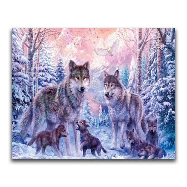 5D DIY Diamond Painting Wolf Mosaic Cross Stitch Round Drill Animal Diamond Embroidery 20X30CM light blue
