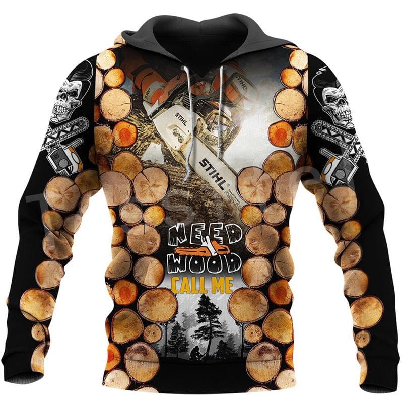 Logger Worker Lumberjack Chainsaw Retro Pullover 3DPrint Men/Women Streetwear Casual Funny Hoodies Oversized Harajuku XL