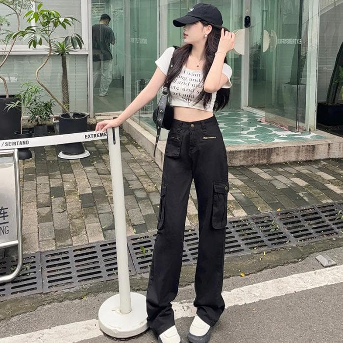 Work Pants for Women In Autumn High Waist Straight-leg Casual Pants for Women Street Style Multi-pocket Work Pants for Women In Autumn XL
