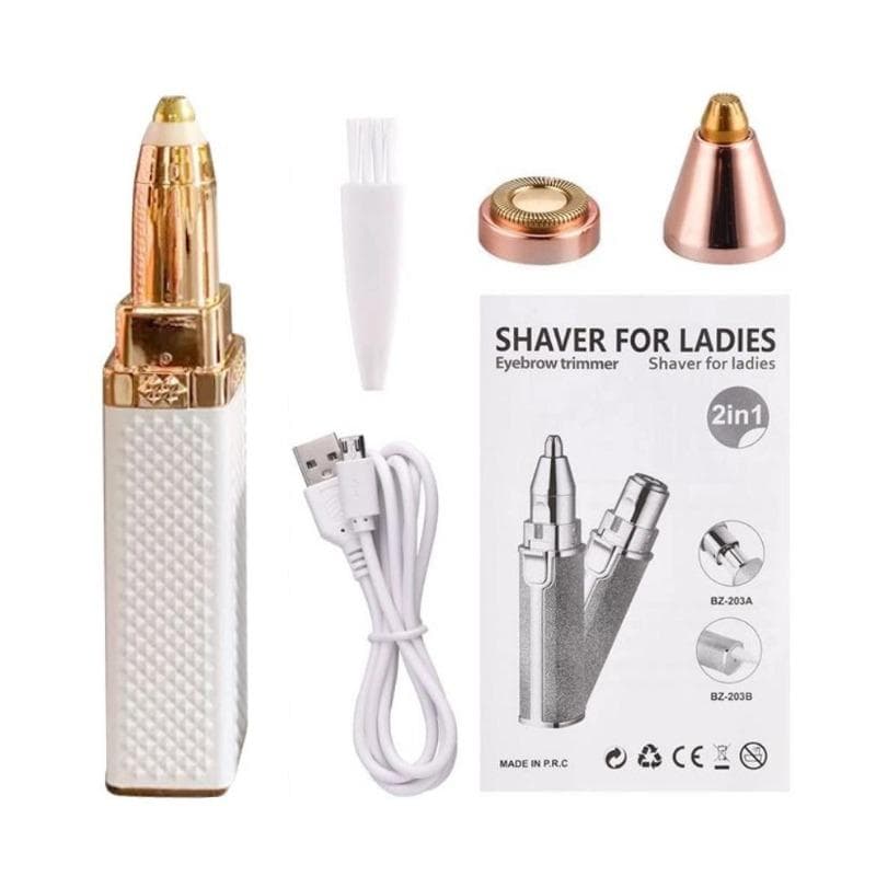2 IN 1 Electric Eyebrow Trimmer USB Rechargeable Body Facial Hair Removal Lipstick Shape Mini Epilator for Women Colorful Starry Sky white