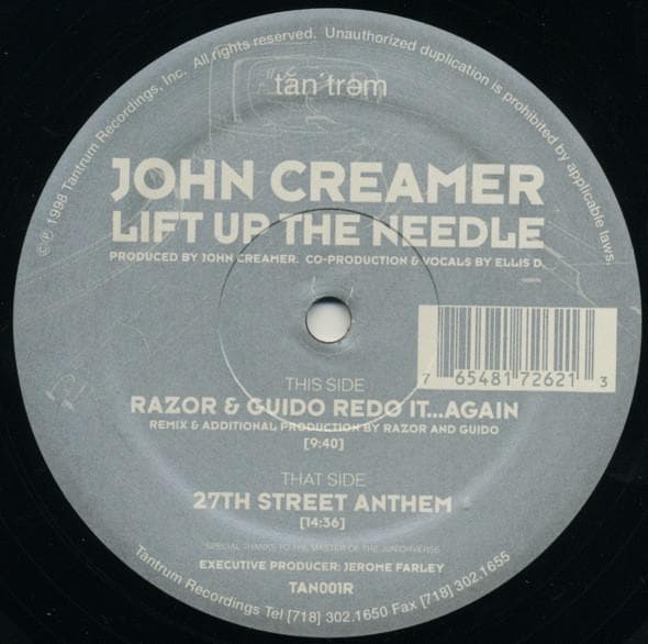 12inch Record JOHN CREAMER - Lift Up The Needle TAN001R Tantrum Recordi 1998 US Dance & Electronica Used