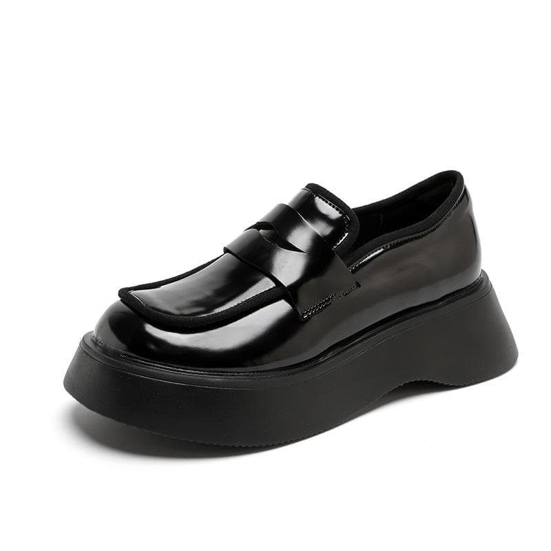 New Niche Design Japanese-style Muffin Bottom Small Leather Shoes College Style One Pedal Heightened Big Head Single Shoes Women 40