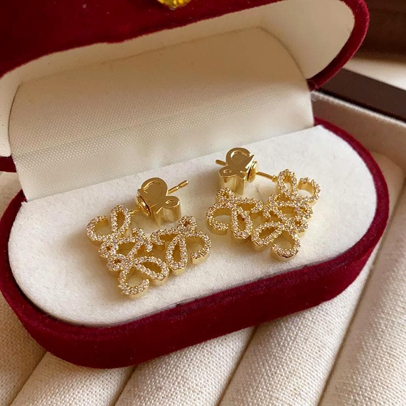 Gold-Plated Silver Zircon Square Hollow Earrings - Luxurious High-End Women's Fashion