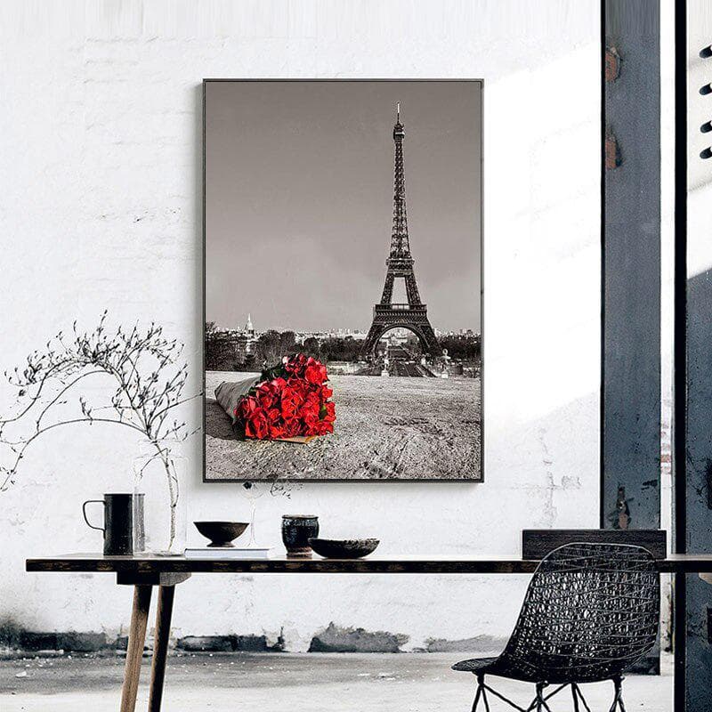 Diamond 5D DIY Diamond Painting  Tower and Red Rose  Diamond Embroidery Cross Stitch Rhinestone 20X30CM