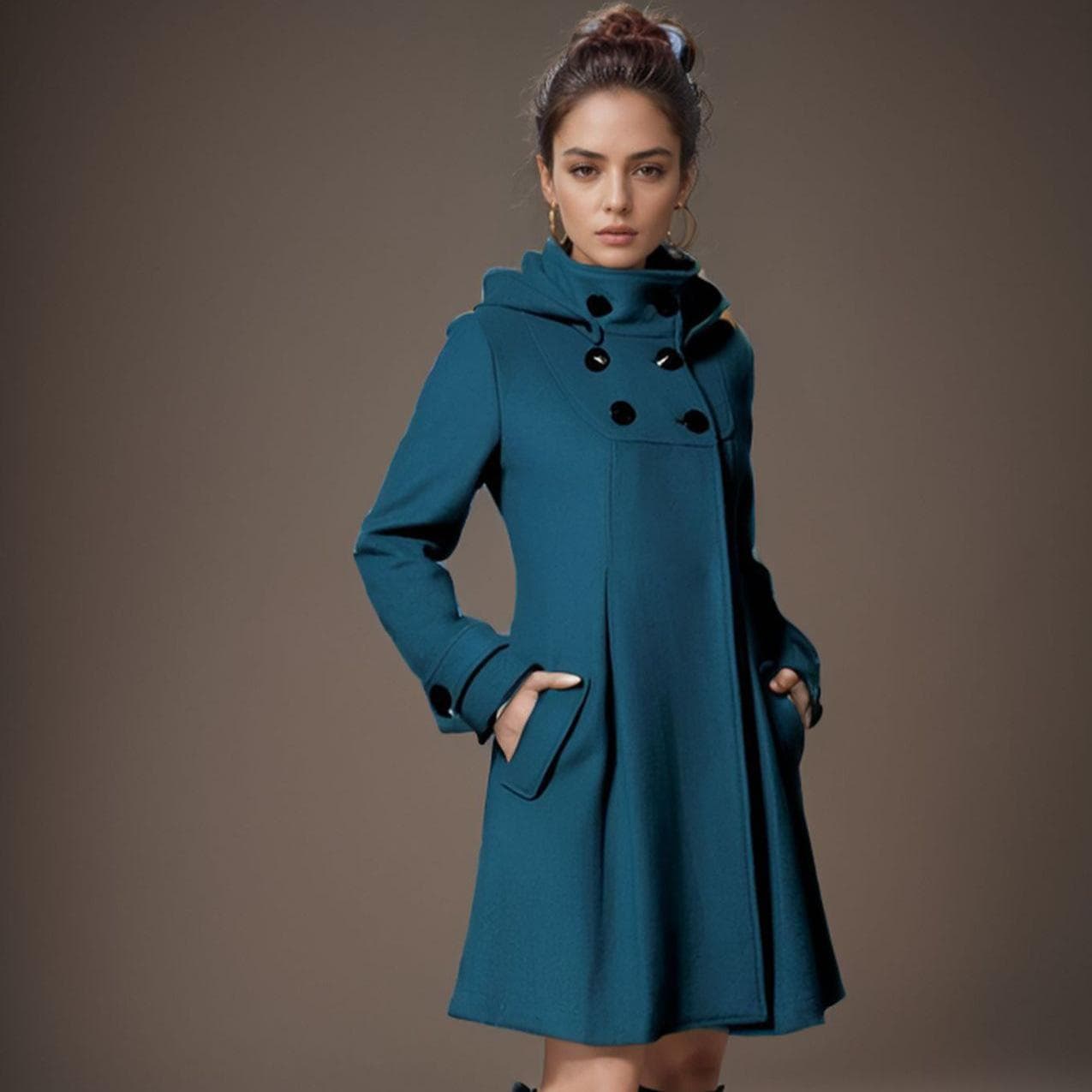 Women's Woolen Coat Women's Clothing Medium and Long Woolen Coat Hooded Double-breasted Cape Trench Coat Women XXXL
