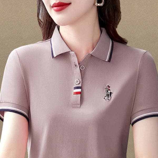 New Lapel Summer Polo T-shirt for Women Summer Short Sleeve Loose Casual Mom Top Large Size T-shirt L