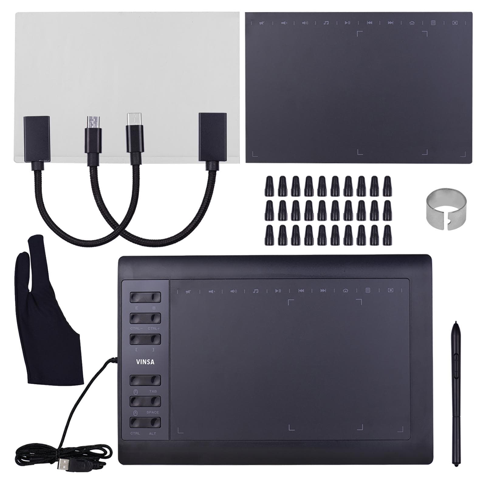 10x6 Inch Professional Graphics Drawing Tablet 12 Express Keys with 8192 Levels Battery-Free Package 5 black