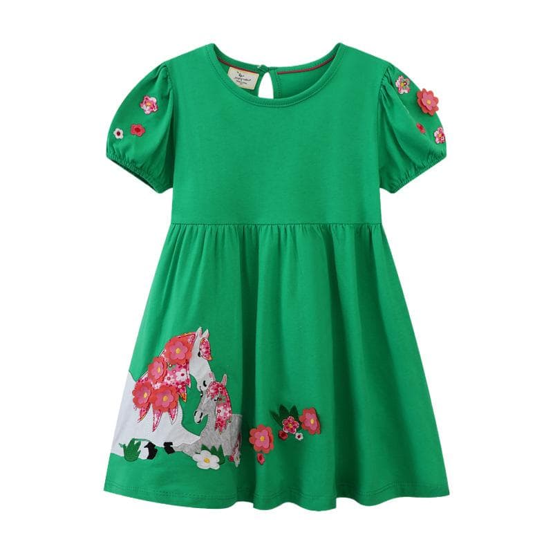 New Summer Children's Skirts, Girls' Dresses, European and American Style Fashion Girls' Cartoon Embroidered Princess Dresses 130CM