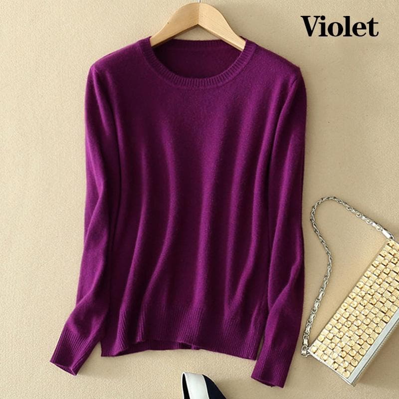 Women's Cozy Knitted Pullover Cashmere Sweater Crew Neck Fuzzy Slim Fit Red Black Wool XL Violet