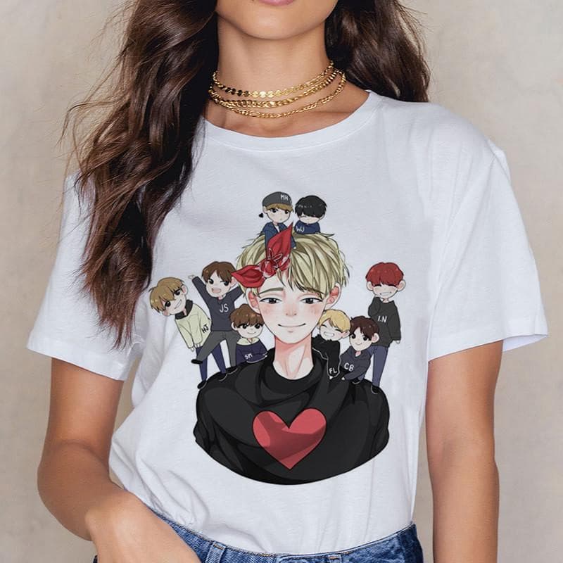 Stray Kids Harajuku Kpop Casual Short Sleeve T Shirt Women Fashion Ullzang Miroh T-Shirt K Pop Fan Tshirt 90S Korean Tops Female M