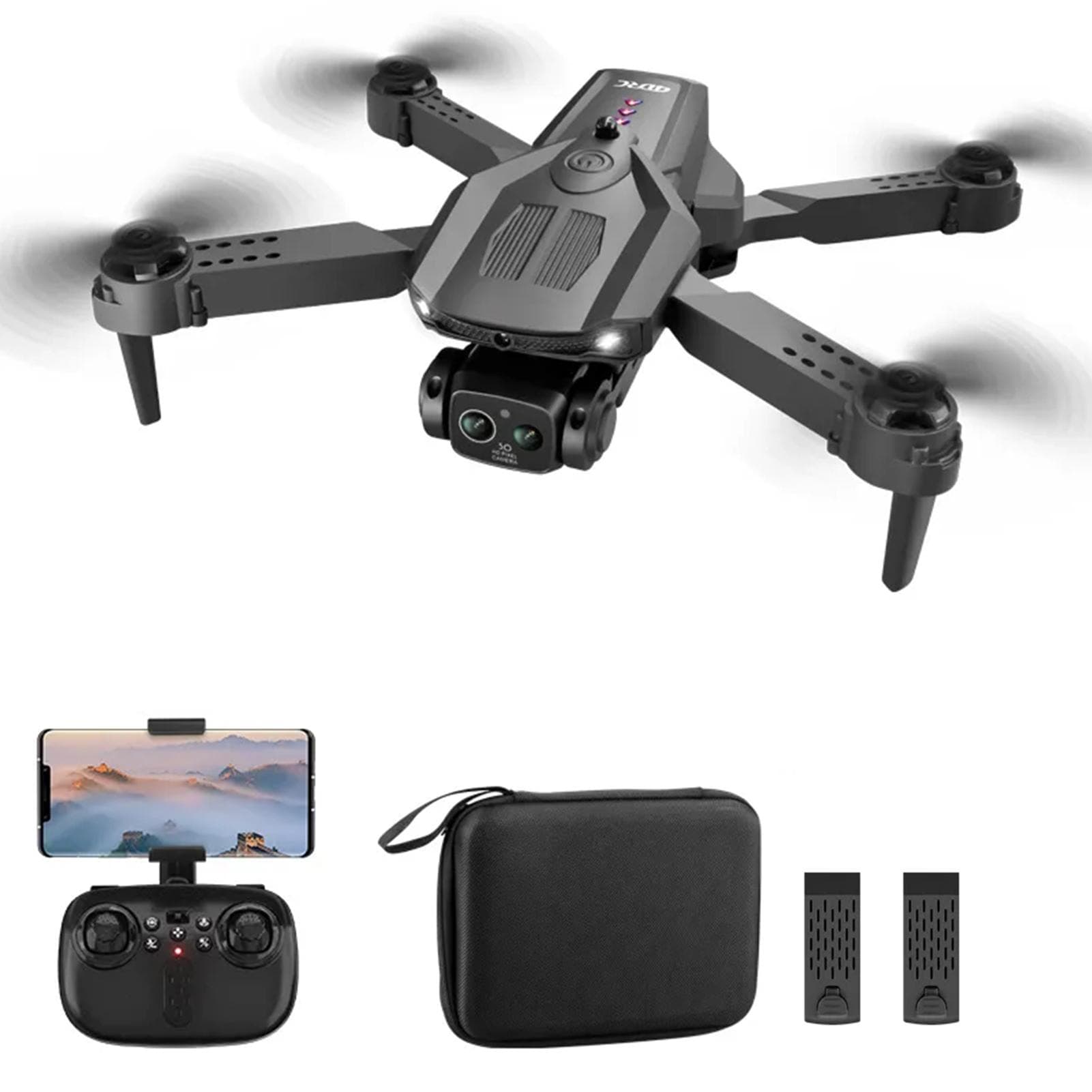Remote Control Drone with Camera 4K Dual Camera Optical Flow Obstacle Avoidance Way Point Flight 4K camera-2 battery black