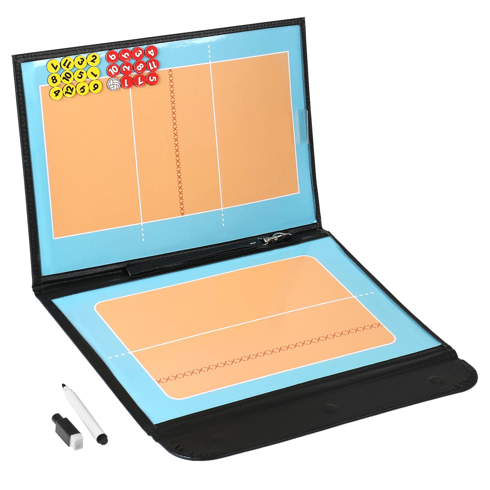 Foldable Volleyball Magnetic Tactic Board Coaching Strategy Board with Marker Pieces and 2-in-1 Pen black