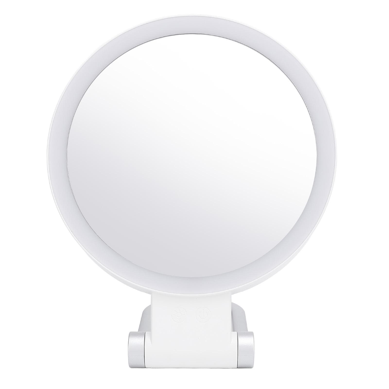 Travel Makeup Mirror with Light White Stand Adjustable Angle Magnifying Mirror Double Sided