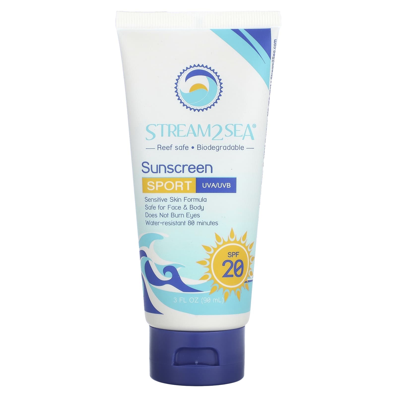 Stream2Sea, sunscreen, sports, SPF 20, 3 fl oz (90 ml)