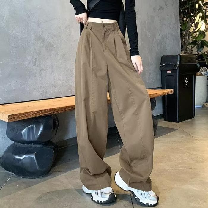 Card Green American Hip-hop Work Pants for Women Spring and Autumn New High-waist Loose Casual Sports Wide-leg Pants L