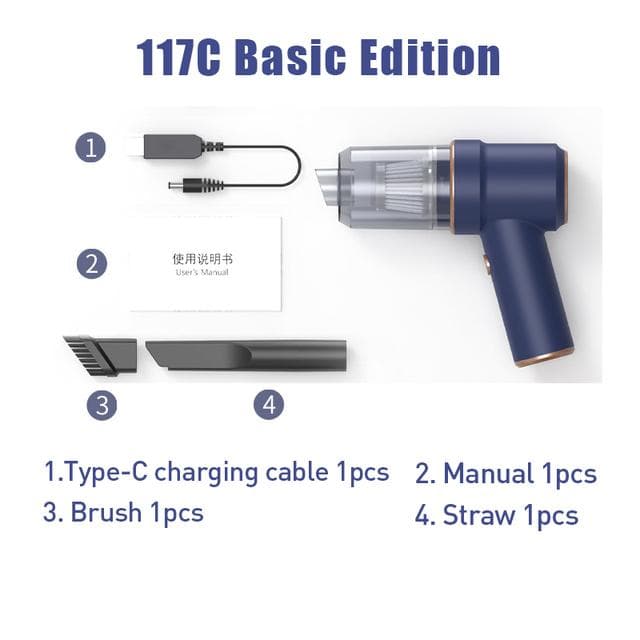 80000Pa 2 in 1 Car Vacuum Cleaner Wireless Charging Compressed Air Duster Handheld High-power Air Blower Duster For Home Office 117G Basic Blue