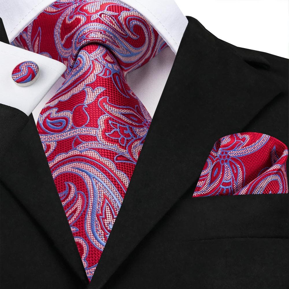 Hi-Tie Mens Accessories Silk Tie Handkerchief Cufflinks Set for Wedding Party Floral Solid Necktie N-3526