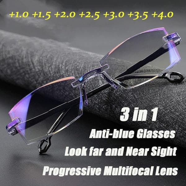 Rimless Diamond-cut Reading Glasses Anti-blue Light and Blue Film Integrated for Women Men Full Degree +1.0 +1.5 +2.0 +2.5 +3.0 +3.5 +4.0 2.0 blue
