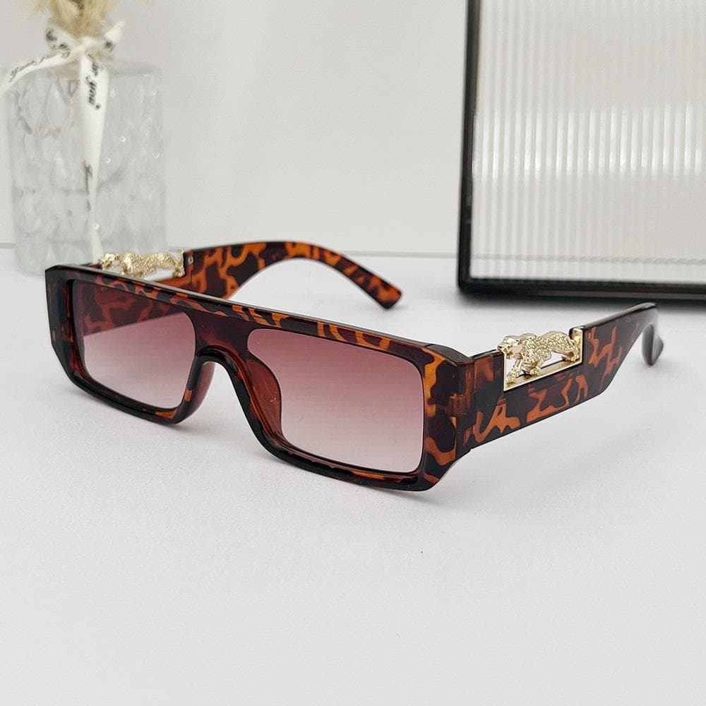 Punk Luxury Designer Rectangle Sunglasses Unisex Vintage Gold Leopard Shades Hip Hop Fashion Sun Glasses