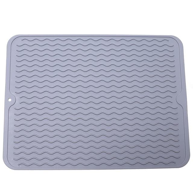 Silicone Dish Drying Mat, 40 x 30cm - Large Dish Drying Mat, Counter top Mat, Dish Draining Mat, Sink Mat, Large Silicone Trivet light grey